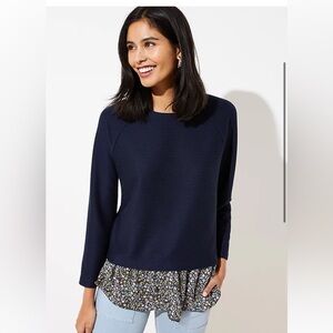 LOFT Floral Mixed Media Sweatshirt (XS)